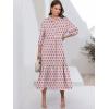 image:imageANRABESS Women Summer Dress 2026 34 Puff Sleeve Polo V Neck Floral Print Casual Boho Shirt Maxi Dress Beach Vacation ClothesPink White