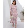 image:imageANRABESS Women Summer Dress 2026 34 Puff Sleeve Polo V Neck Floral Print Casual Boho Shirt Maxi Dress Beach Vacation ClothesPink White