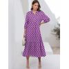 image:imageANRABESS Women Summer Dress 2026 34 Puff Sleeve Polo V Neck Floral Print Casual Boho Shirt Maxi Dress Beach Vacation ClothesPurple Floral