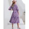 image:imageANRABESS Women Summer Dress 2026 34 Puff Sleeve Polo V Neck Floral Print Casual Boho Shirt Maxi Dress Beach Vacation ClothesPurple Pink Floral