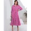 image:imageANRABESS Women Summer Dress 2026 34 Puff Sleeve Polo V Neck Floral Print Casual Boho Shirt Maxi Dress Beach Vacation ClothesRose Red Floral
