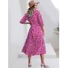 image:imageANRABESS Women Summer Dress 2026 34 Puff Sleeve Polo V Neck Floral Print Casual Boho Shirt Maxi Dress Beach Vacation ClothesRose Red Floral