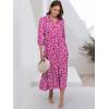 image:imageANRABESS Women Summer Dress 2026 34 Puff Sleeve Polo V Neck Floral Print Casual Boho Shirt Maxi Dress Beach Vacation ClothesRose Red Floral