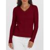 image:imageANRABESS Womens 100 Wool Sweaters V Neck Long Sleeve Work Business Casual Basic Pullover Sweater Tops 2025 Fall OutfitsRed