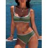image:imageANRABESS Womens Bikini Sets Two Piece Swimsuit Ribbed Front Ruched Mid Waisted Bathing Suit Color Block 2026 Beach SwimwearArmy Green
