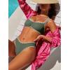 image:imageANRABESS Womens Bikini Sets Two Piece Swimsuit Ribbed Front Ruched Mid Waisted Bathing Suit Color Block 2026 Beach SwimwearArmy Green