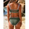 image:imageANRABESS Womens Bikini Sets Two Piece Swimsuit Ribbed Front Ruched Mid Waisted Bathing Suit Color Block 2026 Beach SwimwearArmy Green