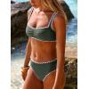 image:imageANRABESS Womens Bikini Sets Two Piece Swimsuit Ribbed Front Ruched Mid Waisted Bathing Suit Color Block 2026 Beach SwimwearArmy Green