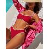 image:imageANRABESS Womens Bikini Sets Two Piece Swimsuit Ribbed Front Ruched Mid Waisted Bathing Suit Color Block 2026 Beach SwimwearRed