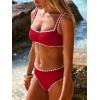 image:imageANRABESS Womens Bikini Sets Two Piece Swimsuit Ribbed Front Ruched Mid Waisted Bathing Suit Color Block 2026 Beach SwimwearRed