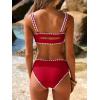 image:imageANRABESS Womens Bikini Sets Two Piece Swimsuit Ribbed Front Ruched Mid Waisted Bathing Suit Color Block 2026 Beach SwimwearRed