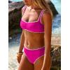 image:imageANRABESS Womens Bikini Sets Two Piece Swimsuit Ribbed Front Ruched Mid Waisted Bathing Suit Color Block 2026 Beach SwimwearRose Red