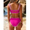 image:imageANRABESS Womens Bikini Sets Two Piece Swimsuit Ribbed Front Ruched Mid Waisted Bathing Suit Color Block 2026 Beach SwimwearRose Red