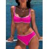 image:imageANRABESS Womens Bikini Sets Two Piece Swimsuit Ribbed Front Ruched Mid Waisted Bathing Suit Color Block 2026 Beach SwimwearRose Red