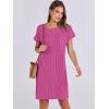 image:imageANRABESS Womens Casual Summer Ribbed Knit Tunic Tshirt Mini Dresses 2026 Trendy Crewneck Short Sleeve Beach Loose Shift DressHot Pink