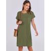 image:imageANRABESS Womens Casual Summer Ribbed Knit Tunic Tshirt Mini Dresses 2026 Trendy Crewneck Short Sleeve Beach Loose Shift DressOlive