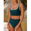 image:imageANRABESS Womens High Waisted Bikini Sets Two Piece Tummy Control Swimsuits High Cut Summer Beach Vacation Bathing SuitsBlue Green