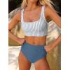 image:imageANRABESS Womens High Waisted Bikini Sets Two Piece Tummy Control Swimsuits High Cut Summer Beach Vacation Bathing SuitsBlue White Stripe