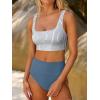 image:imageANRABESS Womens High Waisted Bikini Sets Two Piece Tummy Control Swimsuits High Cut Summer Beach Vacation Bathing SuitsBlue White Stripe