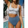 image:imageANRABESS Womens High Waisted Bikini Sets Two Piece Tummy Control Swimsuits High Cut Summer Beach Vacation Bathing SuitsBlue White Stripe