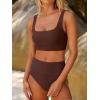 image:imageANRABESS Womens High Waisted Bikini Sets Two Piece Tummy Control Swimsuits High Cut Summer Beach Vacation Bathing SuitsBrown Red