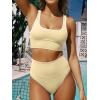 image:imageANRABESS Womens High Waisted Bikini Sets Two Piece Tummy Control Swimsuits High Cut Summer Beach Vacation Bathing SuitsCream
