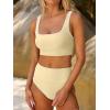 image:imageANRABESS Womens High Waisted Bikini Sets Two Piece Tummy Control Swimsuits High Cut Summer Beach Vacation Bathing SuitsCream