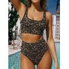 image:imageANRABESS Womens High Waisted Bikini Sets Two Piece Tummy Control Swimsuits High Cut Summer Beach Vacation Bathing SuitsLeopard Print