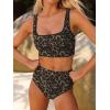 image:imageANRABESS Womens High Waisted Bikini Sets Two Piece Tummy Control Swimsuits High Cut Summer Beach Vacation Bathing SuitsLeopard Print