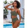 image:imageANRABESS Womens High Waisted Bikini SetsColor Block 2 Piece SwimsuitsTummy Control Bathing SuitsThick Ribbed Beach WearArmy Green