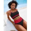 image:imageANRABESS Womens High Waisted Bikini SetsColor Block 2 Piece SwimsuitsTummy Control Bathing SuitsThick Ribbed Beach WearBlack Red