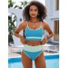 image:imageANRABESS Womens High Waisted Bikini SetsColor Block 2 Piece SwimsuitsTummy Control Bathing SuitsThick Ribbed Beach WearBlue Green