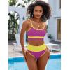 image:imageANRABESS Womens High Waisted Bikini SetsColor Block 2 Piece SwimsuitsTummy Control Bathing SuitsThick Ribbed Beach WearRose Yellow