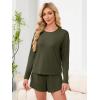 image:imageANRABESS Womens Long Sleeve Pajama Sets 2026 Fall 2 Piece Outfits Lounge Matching Short Set Striped Pjs Loungewear SleepwearArmy Green