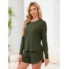 image:imageANRABESS Womens Long Sleeve Pajama Sets 2026 Fall 2 Piece Outfits Lounge Matching Short Set Striped Pjs Loungewear SleepwearArmy Green