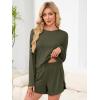 image:imageANRABESS Womens Long Sleeve Pajama Sets 2026 Fall 2 Piece Outfits Lounge Matching Short Set Striped Pjs Loungewear SleepwearArmy Green
