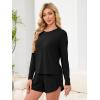 image:imageANRABESS Womens Long Sleeve Pajama Sets 2026 Fall 2 Piece Outfits Lounge Matching Short Set Striped Pjs Loungewear SleepwearBlack