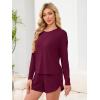 image:imageANRABESS Womens Long Sleeve Pajama Sets 2026 Fall 2 Piece Outfits Lounge Matching Short Set Striped Pjs Loungewear SleepwearBurgundy