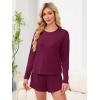 image:imageANRABESS Womens Long Sleeve Pajama Sets 2026 Fall 2 Piece Outfits Lounge Matching Short Set Striped Pjs Loungewear SleepwearBurgundy