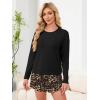 image:imageANRABESS Womens Long Sleeve Pajama Sets 2026 Fall 2 Piece Outfits Lounge Matching Short Set Striped Pjs Loungewear SleepwearLeopard Print