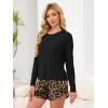 image:imageANRABESS Womens Long Sleeve Pajama Sets 2026 Fall 2 Piece Outfits Lounge Matching Short Set Striped Pjs Loungewear SleepwearLeopard Print