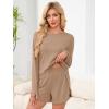 image:imageANRABESS Womens Long Sleeve Pajama Sets 2026 Fall 2 Piece Outfits Lounge Matching Short Set Striped Pjs Loungewear SleepwearLight Brown