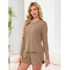 image:imageANRABESS Womens Long Sleeve Pajama Sets 2026 Fall 2 Piece Outfits Lounge Matching Short Set Striped Pjs Loungewear SleepwearLight Brown