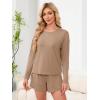 image:imageANRABESS Womens Long Sleeve Pajama Sets 2026 Fall 2 Piece Outfits Lounge Matching Short Set Striped Pjs Loungewear SleepwearLight Brown