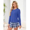 image:imageANRABESS Womens Long Sleeve Pajama Sets 2026 Fall 2 Piece Outfits Lounge Matching Short Set Striped Pjs Loungewear SleepwearNavy Blue White Plaid