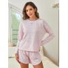 image:imageANRABESS Womens Long Sleeve Pajama Sets 2026 Fall 2 Piece Outfits Lounge Matching Short Set Striped Pjs Loungewear SleepwearPink White