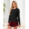 image:imageANRABESS Womens Long Sleeve Pajama Sets 2026 Fall 2 Piece Outfits Lounge Matching Short Set Striped Pjs Loungewear SleepwearRed Plaid