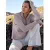 image:imageANRABESS Womens Long Sleeve Quarter Zip Pullover Sweater Casual Loose V Neck Collared Ribbed Knit Jumper Tops Thumb HoleGray Apricot