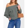 image:imageANRABESS Womens Off Shoulder Sweaters 2025 Fall Long Batwing Sleeve Loose Fit Knit Tops Casual Pullovers JumpersGrey Green