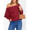 image:imageANRABESS Womens Off Shoulder Sweaters 2025 Fall Long Batwing Sleeve Loose Fit Knit Tops Casual Pullovers JumpersRed